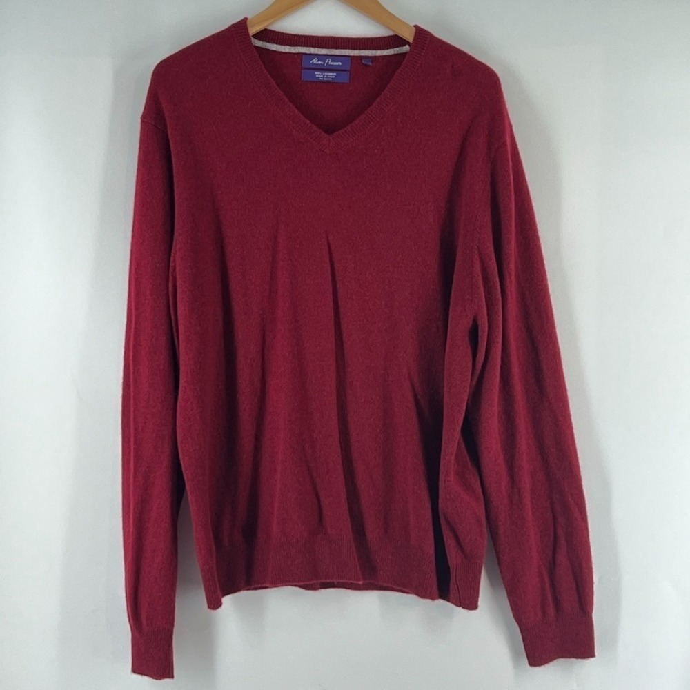 Alan Flusser 100% Cashmere Sweater XXL Red V-Neck Old Money Classic Holiday Prep